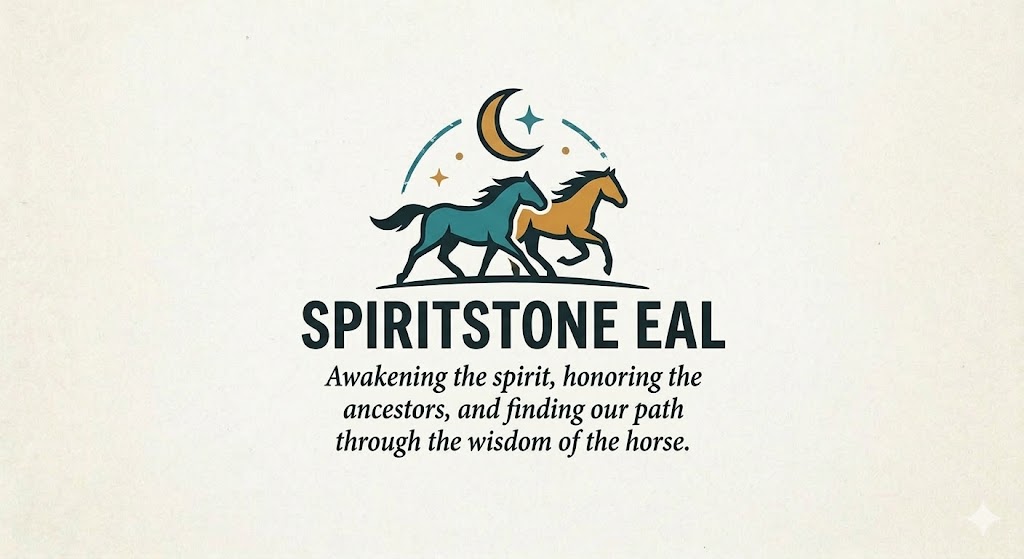 A horse under a wide prairie sky at Spiritstone Ranch.